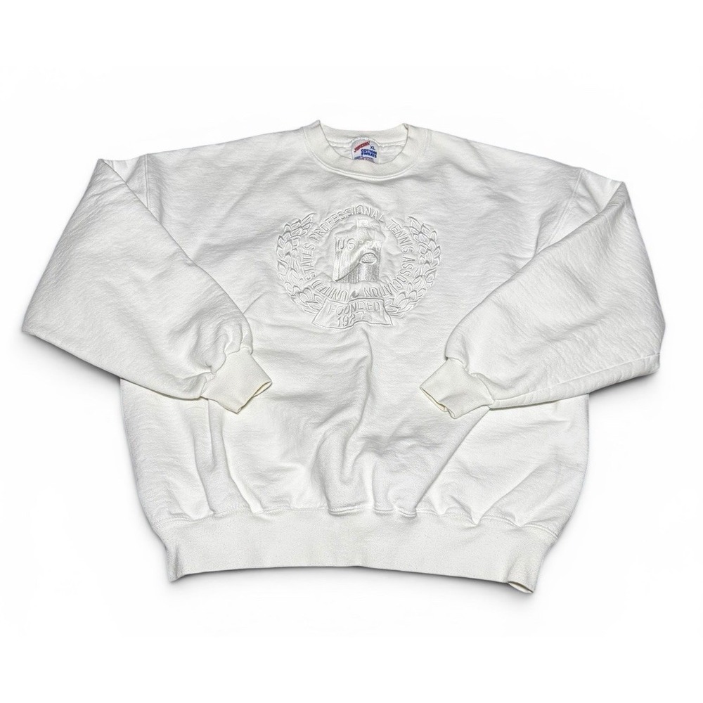 Vintage USPTA Embroidered Crewneck Sweatshirt White USA Made XL Tennis